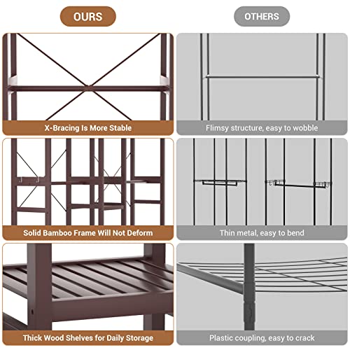 Homykic Bamboo Closet System Clothes Rack, Large Freestanding Garment Rack Clothing Rack for Hanging Clothes with 7 Storage Shelves and 5 Rods, Open Wardrobe Organizer with 4 Hooks, Espresso - color: Espresso, size: III Large
