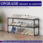 Long Shoe Rack, 2-Tier Stackable Shoe Organizer for Closet, Entryway, Hallway, Extra Bottom Layer, Holds 12-15 Pairs, Sturdy & Durable Waterproof Fabric Shelf, Space-Saving,Black(35.8" Wide) - size: 2-Black