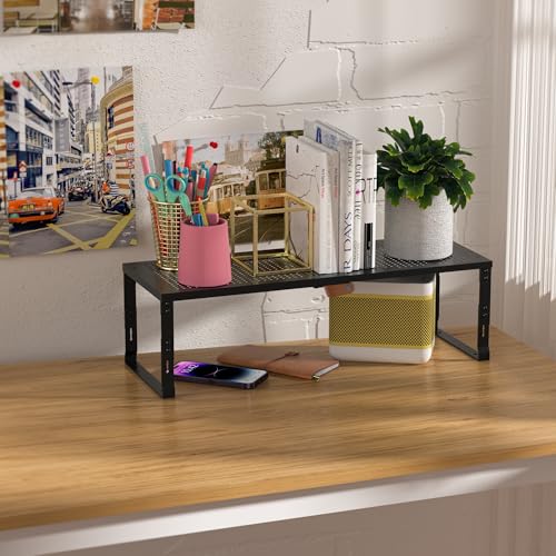 Heavy-Duty Adjustable Metal Shelf Organizer - Expandable & Stackable Pantry Storage Rack for Kitchen, Bathroom, RV, Cabinets(1 Pack/Black, Large) - color: 1 Pack/Black, size: L:10.2"D x 16.5"W x 8.2"H