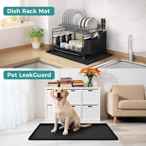 URMONA 31" x 19" Waterproof Silicone Mat in Multiple Sizes & Colors, Under Sink Mat for Kitchen & Bathroom, Pet Food Pad for Dogs & Cats, Kitchen Cabinet Liner, Multi-Purpose for Storage(Khaki) - color: Khaki, size: 19"W x 31"L