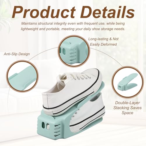 uxcell Shoe Slot Organizer 4 Pcs, 10.2x3.9x5.1 Inch Shoe Stacker Double Layer 50% Space Saver for Storage Closet Rack Organization, Light Blue - color: Light Blue