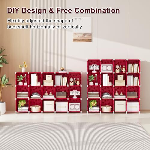 UNKU Cube Storage Organizer, 16 Cube Closet Organizer Storage Shelves, DIY Stackable Bookcase, Clothes Organizer Shelf for Closet, Bedroom, Living Room, Cabinet, Home, Office, Red - color: Green, size: 15cube