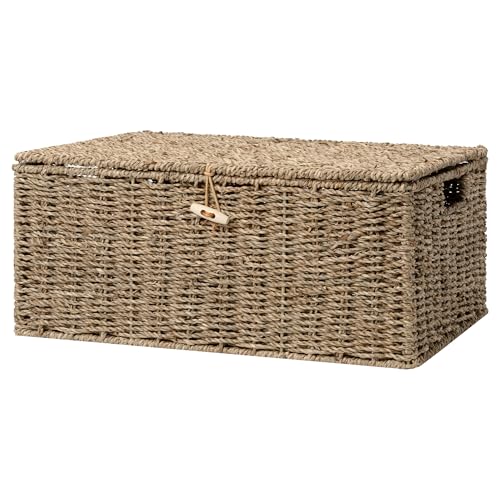 StorageWorks Extra Large Wicker Baskets with Lid for Organizing, Seagrass Storage Baskets for Shelves, Decorative Box with Built-in Handles, Natural, 1 Pack - color: Natural(Seagrass), size: 16½"L × 13"W × 7½"H