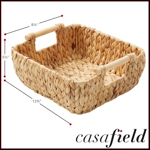 Casafield Set of 2 Water Hyacinth Oval Storage Baskets with Wooden Handles - Small, Woven Bin Organizers - color: Natural - Hyacinth, size: Set of 2 - Small