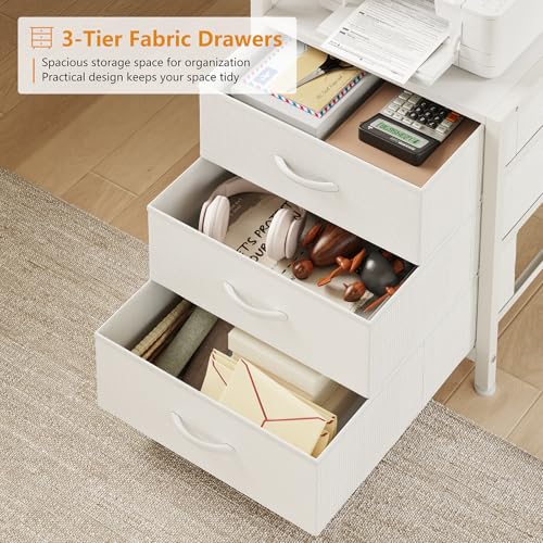 YOMILUVE L Shaped Desk with Hutch, Reversible Computer Desk with Drawers and Bookshelf, Home Office Desks with Storage Shelves for Bedroom Home Office, White - color: White