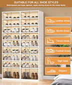 9 Tiers 18 Pairs Foldable Shoe Rack, Large Shoe Storage with Magnetic Clear Door, Easy Assembly and Freely Movable Shoes Organizer, Large Capacity Shoe Shelf for Living Room, Cloakroom, Entryway