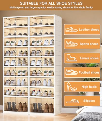 9 Tiers 18 Pairs Foldable Shoe Rack, Large Shoe Storage with Magnetic Clear Door, Easy Assembly and Freely Movable Shoes Organizer, Large Capacity Shoe Shelf for Living Room, Cloakroom, Entryway