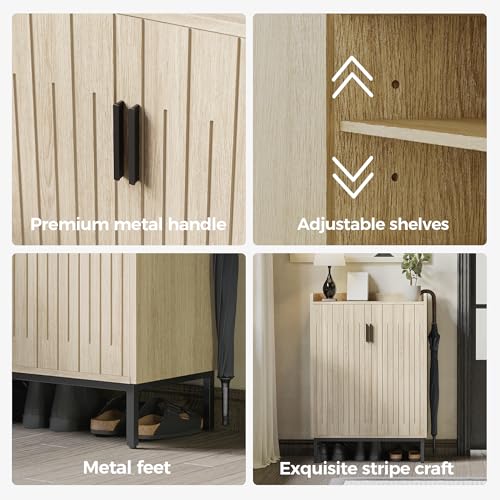 Mericonia Shoe Cabinet with Metal Legs, Farmhouse Large 5-Tier Shoe Storage Cabinet with Doors, Wooden Shoe Organizer for Entryway, Hallway (2 Door Shoe Cabinet, Oak-Modern) - color: A-oak