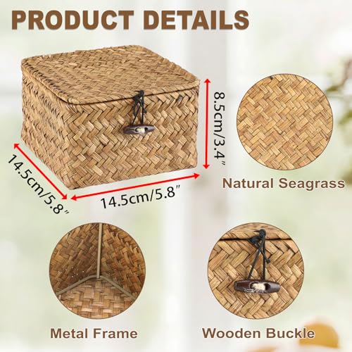 Hipiwe Wicker Shelf Baskets Bins with Lid Handwoven Seagrass Storage Basket Multipurpose Household Organizer for Shelves Home Decor, Caramel Color, X-small - color: Caramel, size: X-small