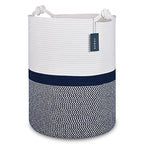 COMSE Extra Large Blanket Basket, Tall Woven Storage Basket, Nursery Hamper, 15.7”x 21.7”, Cotton Rope Laundry Hamper for Toys Clothes Towels, Blend White/Navy Blue - color: Blend White & Navy Blue