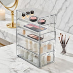 Prsildan Acrylic Drawer Makeup Organizer with 5 Drawers, Hair Accessories Organizer, Office Desk Organization, Clear Stackable Storage Drawers for Vanity, Countertop, Craft, Jewelry - style: 5 Drawers