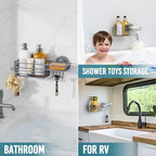TAILI Shower Caddy Suction Cup with Hooks & Soap Holder, Heavy Duty Bathroom Shower Organizer, No Drilling Shower Shelves for Inside Bathroom, Metal Storage Holder-Grey - style: 1 × Grey