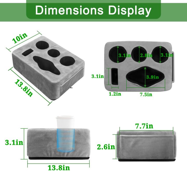 Couch Bed Cup Holder Pillow, Nisdoing 5 Hole Couch Drink Holder! Keep Drinks Hand Side and KeepTemp, Prevent Spills and Use Anywhere. Cup Holder for Couch, Bed,Camping,RV,Car,Beach. Gray - color: Gray
