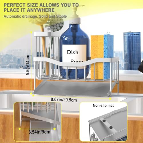 Maifan Sink Caddy Sponge Holder for Kitchen with Brush Holder and Stainless Steel Self Drain Tray, Rustproof Kitchen Sink Organizer for Sponge, Soap Dispenser Storage Accessories (Lacquer Silver) - color: Lacquer Silver