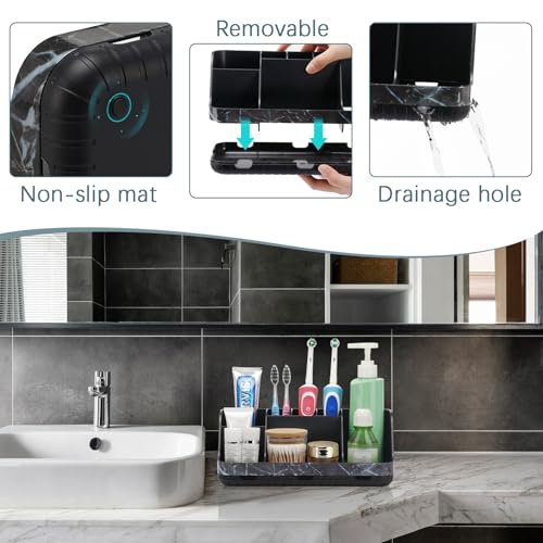 GFWARE Marble Black Toothbrush Holders for Bathrooms - Detachable 7 Slots Bathroom Organizer Countertop Matte Black Electric Toothbrush and Toothpaste Holder for Bathroom Counter Vanity Sink Storage - color: Black Marble