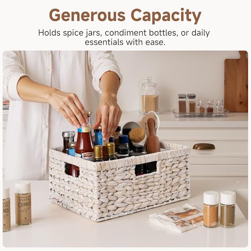 StorageWorks Pantry Baskets, Wicker Storage Baskets for Organizing, Shelves, Pantry Organizers and Storage, Water Hyacinth, White - color: White (Water Hyacinth), size: 15"L x 11"W x 6 ¾"H