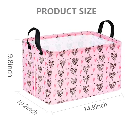 Valentines Basket Rec Heart Print Box Hamper Storage Basket Collapsible Organizer Bin Gift Shelf Baskets for Home and Kitchen Storage - color: Leopard love