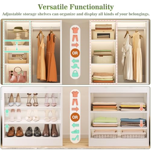 Besiost Corner Closet System with 2 Drawers, 3 Hanging Rods, 59.5" * 31.5" Closet Organizer System with Corner Tower, Reversible L Shaped Walk-in Closet System, Corner Closet System Set of 2, White - color: White, size: 59.5" * 31.5"