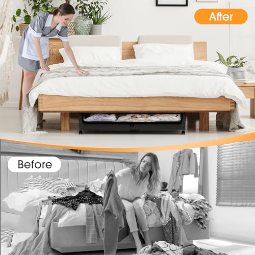 SpaceHacks Under Bed Storage with Wheels 1Pack Storage Containers with Clear Window&Label Under Bed Drawers Rolling Under Bed Storage for Clothes,Shoes, Blankets (30.71 x 16.93 x 6.69 in, Black) - color: Black, size: 1 pack