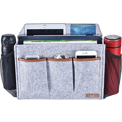 Zafit Bedside Caddy, Large Size Storage Organizer with 8 Pockets - Perfect for Magazine, Remotes, Phone (13.4'' x 18.1'', Light Grey) - color: Light Grey, size: 13.4'' x 18.1'' Large Size