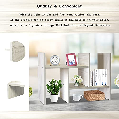 J.M.Deco Desktop Organizers and Storage for Office, Adjustable Desk Organizer Shelf Double H Display, True Natural Stand Shelves, Desktop Organizer White Wood Tone - color: White Wood Tone