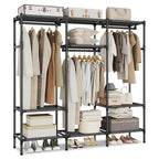 SONGMICS Clothes Rack,72 Inch Large Capacity Portable Closet, Heavy Duty Wardrobe Closet Organizer with Hanging Rails and Shelves, Total Load 330 lb, Easy Assembly, for Bedroom, Black URDR211B01 - size: 72"L x 17.7"W x 74.8"H