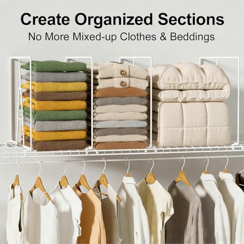 SortNStore Wire Shelf Dividers for Closet: 16-inch Tall 12-inch Deep 6 Pack Wire Rack Accessories - Adjustable Purse Organizer for Sweaters Clothes Towels- Metal Linen Closet Pantry Separators - size: 6-Pack TALLER: Tall 16" x Deep 12"