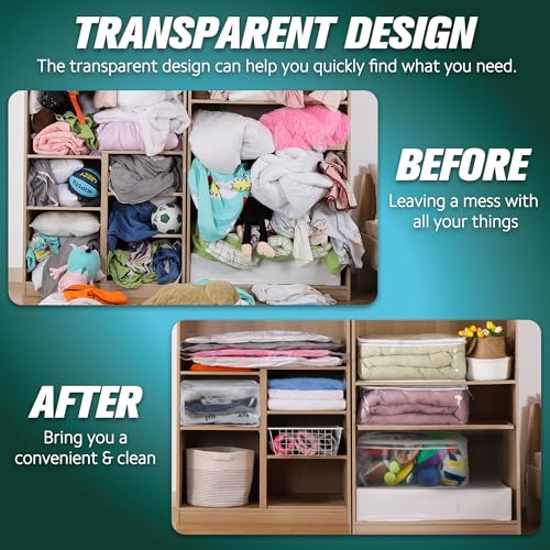 HIBAG 10 Gallon Large Storage Bag for Clothes, Zipper Clothing Storage Bag, Clear Organizer with Reinforced Handles, for Closet and Underbed Storage (2 Pack) - size: 10 gal Clear - 2 pack