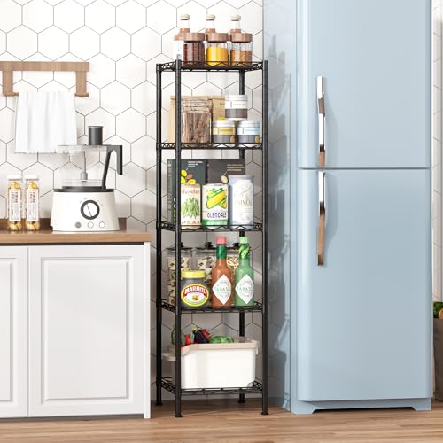 HOMEFORT Storage Shelves, 5-Wire Shelving, Metal Shelving Unit Adjustable Storage Shelves Rack for Kitchen, Pantry, Bathroom, Black, 11.6" W x 11.6" D x 46" H - color: Black, size: 12"W x 12"D x 46"H