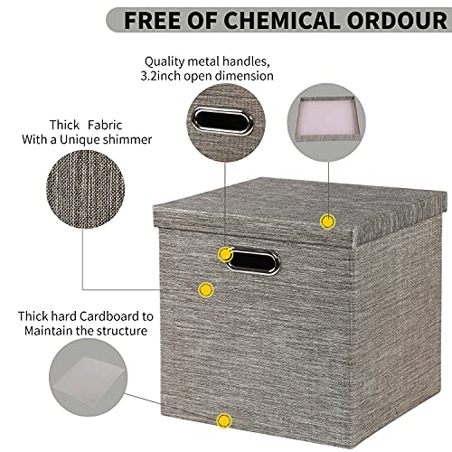 Posprica Storage Bins with Lids,13×13×13 Foldable Storage Cube Baskets Boxes Fabric Drawers for Closet Shelf Cabinet Bookcase,Set of 4,Coffee - color: Coffee, size: 13×13×13/4pcs with lids