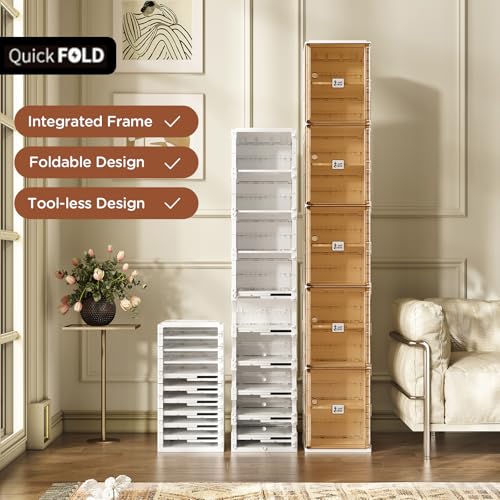 ANTBOX Shoe Organizer Storage Box, Portable Folding Shoe Rack For Closet With Magnetic Clear Door,Large Sneaker Cabinet Bins Sturdy Easy Assembly 10 Layers-10 Grids - size: 10 Layers-10 Grids