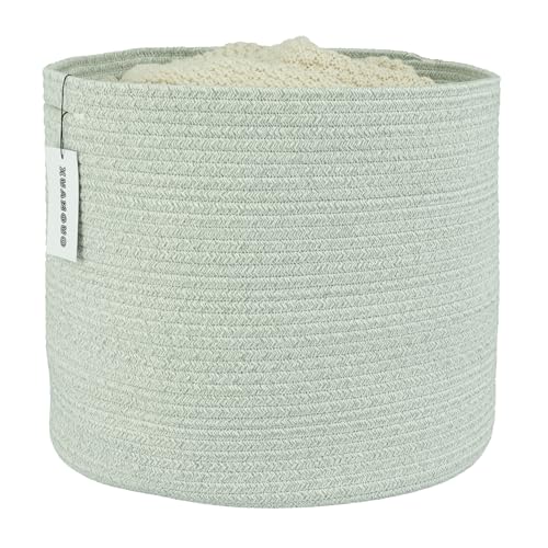 XUANGUO Cotton Rope Baskets For Girls Boys Kids 16”X14” Baby Laundry Basket Nursery Bin Round Woven Basket Organizer For Storage Toys Blankets Shoes Clothes light green - color: light green