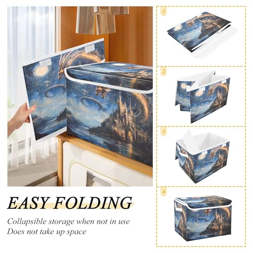 xigua Dream Castle Dragon Storage Bins with Lids and Carrying Handle,Foldable Storage Boxes Organizer Containers Baskets Cube with Cover for Home Bedroom Closet Office - color: Dream Castle Dragon