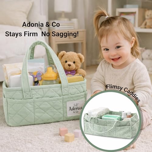 Adonia & Co Diaper Caddy Organizer – Nursery Storage Basket for Newborn Essentials Must Haves & Baby Must Haves – Portable, Machine Washable Baby Diaper Bag Organizer (Green) - color: Green