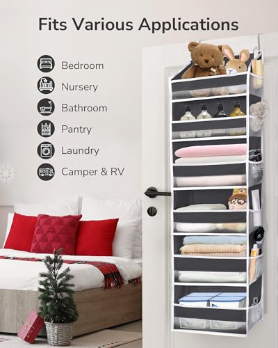 ULG Over The Door Organizer with 6 Large Pockets 12 Side Pockets, 50lbs Weight Capacity Door Hanging Organizer for Bedroom, Bathroom, Pantry, Nursery Storage, Dark Gray - color: Dark Gray, size: 1 Pack