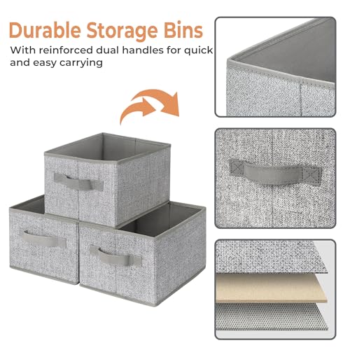GRANNY SAYS Small Closet Storage Bins for Shelves, Storage Basket with Handles, Collapsible Storage Boxes, Decorative Organizers for Living Room Bookshelf, Gray, Small, 3-Pack - color: Ash Gray, size: Small
