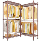 Ulif E4L L-shaped Clothes Rack, Heavy-Duty Garment Rack, Metal Freestanding Clothing Organization Storage System with Shelves and Hangers, Max Load 962lbs, 42.7" W x 42.7" D x 79.3" H, Bronze - color: Bronze