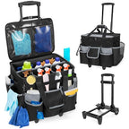 HODRANT Large Rolling Cleaning Caddy with Detachable Trolley & Lid, Cleaning Cart on Wheels with Shoulder Strap & Handles, Cleaning Supplies Organizer with Multi Pockets for Cleaning Tools Storage