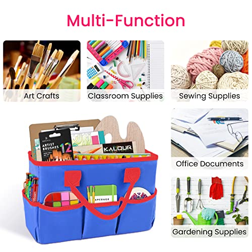 Desktop Tote and Organizer, Teacher Helper Bag for Arts, Books, Stationery, Office Desk, Make-up Storage with Handles for Travel (Blue) - color: Blue