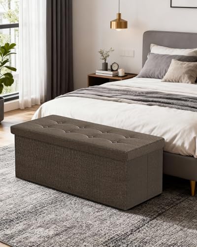 GLAXYFUR 43 Inches Folding Storage Ottoman Bench, Storage Chest, Footrest for Entryway, Living Room, Holds up to 660 lb, Brown - color: Brown