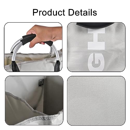 94L Foldable Laundry Basket with Handle Divided Laundry Hamper 3 Sections for Dirty Clothes 3 Compartment Collapsible Sorted Bag for School Dorm Bedroom Bathroom Closet Apartment (Light gray)