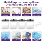 COAZEX 4 Pack Clear Laundry Pods Container, Plastic Square Laundry Room Organization and Storage Jars with Black Lids, Scoops & Labels for Detergent, Powder, Dryer Balls - color: 4 Pack