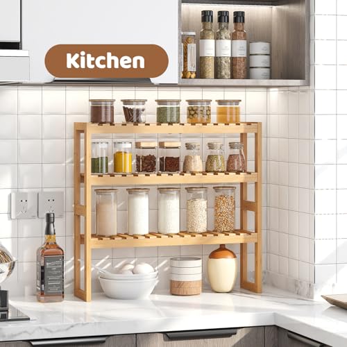 FILWH Bamboo Organizer Rack - Adjustable 3-Tier Storage Shelf, Wall Mounted or Over The Toilet, Living Room, Kitchen (Natural) - color: Natural