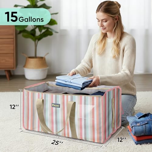 BALEINE Extra Large Storage Tote with Zippers & Carrying Handles, Heavy-Duty Oxford Fabric Moving Bags for Laundry, Space Saving, Storage, Color Stripe - color: Color Stripe, size: 1-Pack