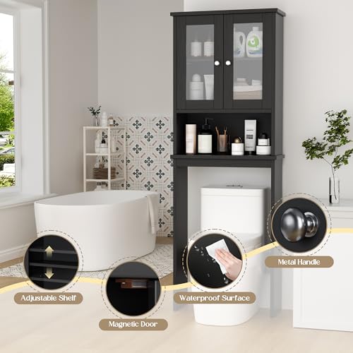 Walsunny Over Toilet Storage Cabinet, BathroomShelf Organizer Over Toilet, Washing Machine Box, Space Saver with Adjustable Decorative Racks（Black） - color: Black, style: 1 Open Shelf