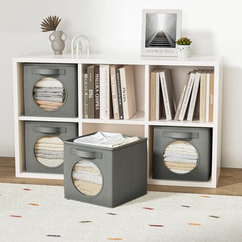 Vailando Ultra Thick Fabric Foldable Storage Cubes with Mesh Window - 11 Inch Cube Storage Organizer for Clothes, Shelves, Offices, Toys & Misc, Dark Gray, 4 Pack - color: Dark Gray, size: 4pcs-Cube 11"