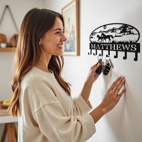Personalized Galloping Horse Key Hook Wall Mount,Fashion Wall Key Holder of Galloping Horse in Mountain Landscape,Metal Key Rack for Wall Decor,Office,Entryway - color: Galloping Horse