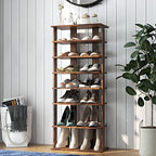 COSTWAY 7 Tiers Shoe Rack, Double Rows Vertical Tall Narrow Patented Shoe Organizer, Free Standing Shoe Rack for Small Space, Entryway, Closet, Living Room, Bedroom (Rustic Brown) - color: Rustic Brown