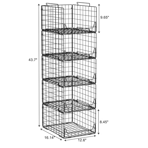 Jakyitvi 5-Tier Stackable Closet Organizer Shelf – Foldable Metal Storage Bins for Clothes, Sweaters & Towels | Stylish Black Wire Baskets for Bedroom, Wardrobe, Dorm or Entryway - color: Black, size: 5 Tier