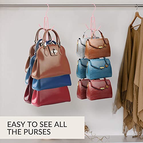 ZEDODIER Purse Organizer for Closet, Heavy-Duty Hanging Purse Hanger Closet Holds Up to 6 Purses, Metal Rotating Space Saving Bag Holder Handbag Storage Hook Backpack Rack, Pink - color: Pink, size: 1 Pack